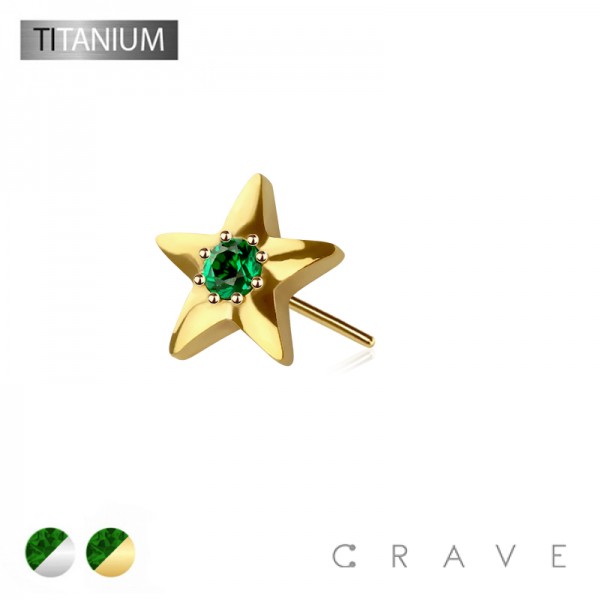 IMPLANT GRADE TITANIUM THREADLESS PUSH IN EMERALD CENTER CZ STAR TOP PART